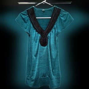 Studio Y Blue Green/Black Blouse XS
